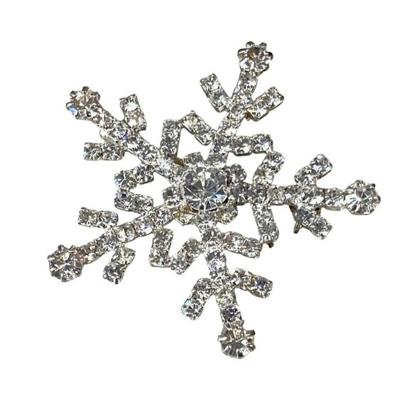 Crystal Rhinestone Snowflake Brooch Pin Sparkling Holiday Jewelry Elegant - Picture 1 of 3